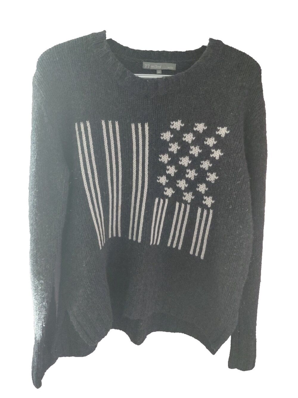 27 MILES MALIBU 100% Cashmere Gray American Flag Knit Sweater Size S READ